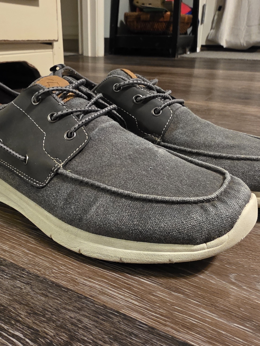 Men's Gray Canvas Lace-Up Boat Shoes with Lightweight Sole